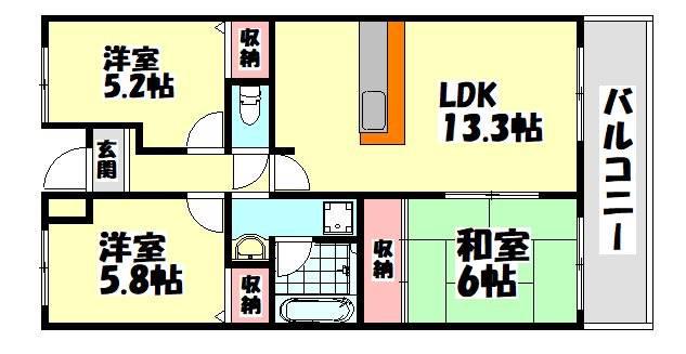リップルコート和泉中央(3LDK/2階)の間取り写真