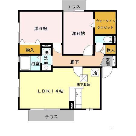 アムール三輪B棟(2LDK/1階)の間取り写真