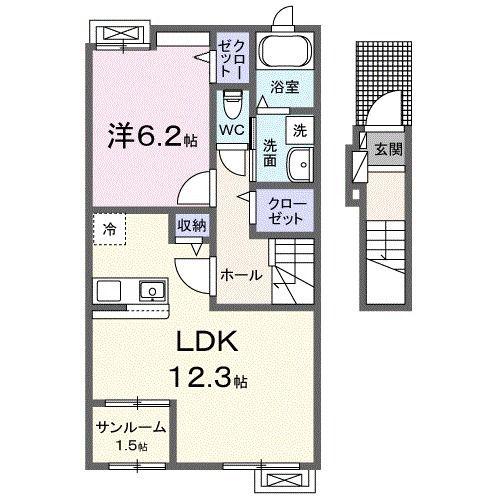 岩手県陸前高田市 2階建 築2年(1LDK/2階)の間取り写真