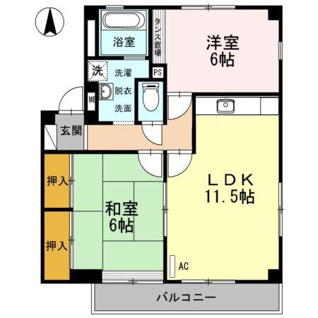 レインボーガーデンD棟(2LDK/3階)の間取り写真