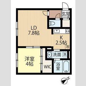 プレシェルト麻生(1LDK/4階)の間取り写真