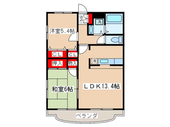 ベルブルーム・パメラ(2LDK/2階)の間取り写真
