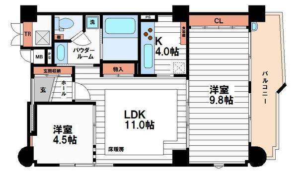 ロイヤルパークス桃坂(2LDK/7階)の間取り写真