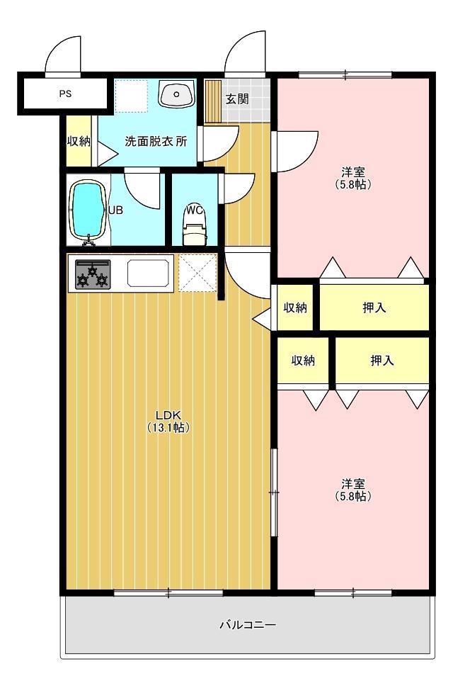 ヴィラレジェンダ(2LDK/2階)の間取り写真