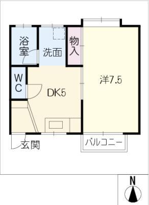 エンゼルハウス5北棟(1DK/1階)の間取り写真