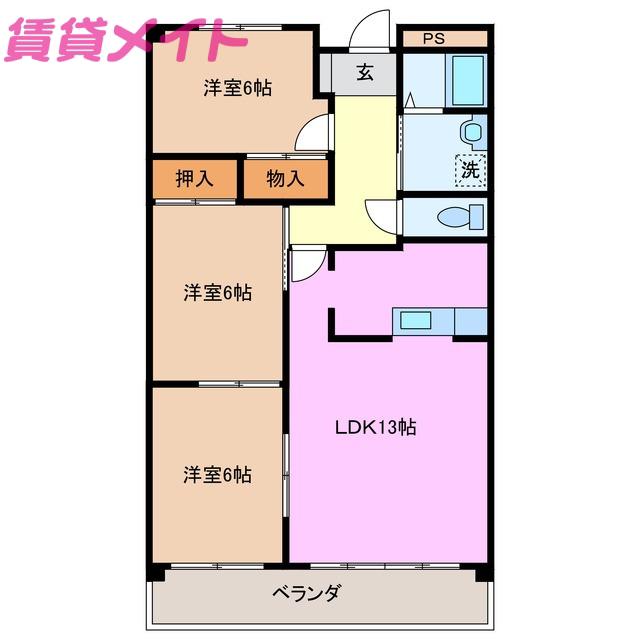 柊マンション(3LDK/4階)の間取り写真