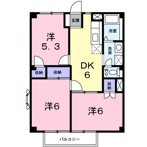 パ-クサイド谷八木(3DK/2階)の間取り写真