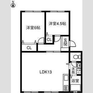 ハイツ稲沢F棟(2LDK/2階)の間取り写真