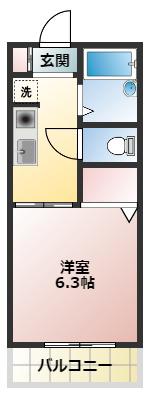 ハイネス津田沼(1K/2階)の間取り写真
