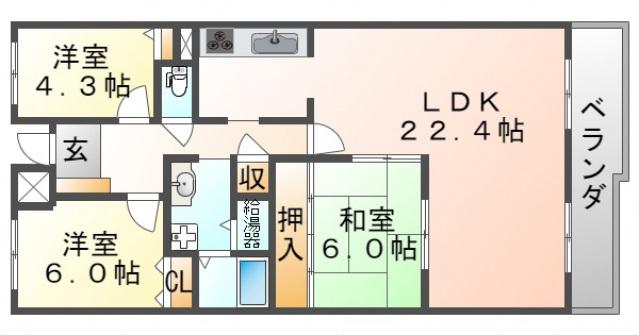 千里南パークマンション(3LDK/14階)の間取り写真