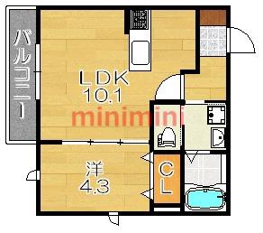 メゾンドゥエスポワール(1LDK/1階)の間取り写真