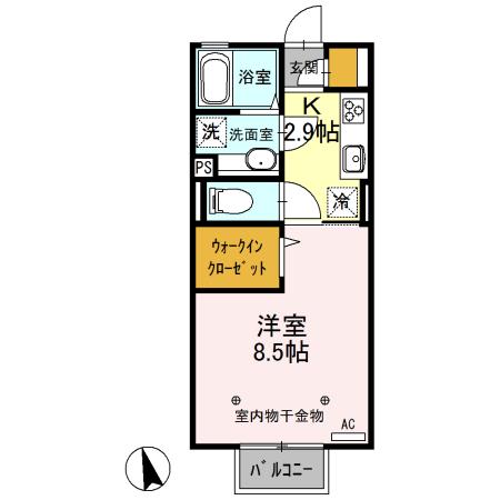 アポロン(1K/2階)の間取り写真