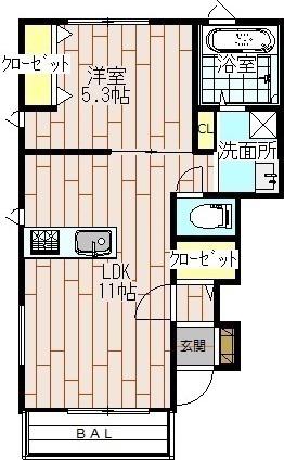 H&K 1号館(1LDK/1階)の間取り写真