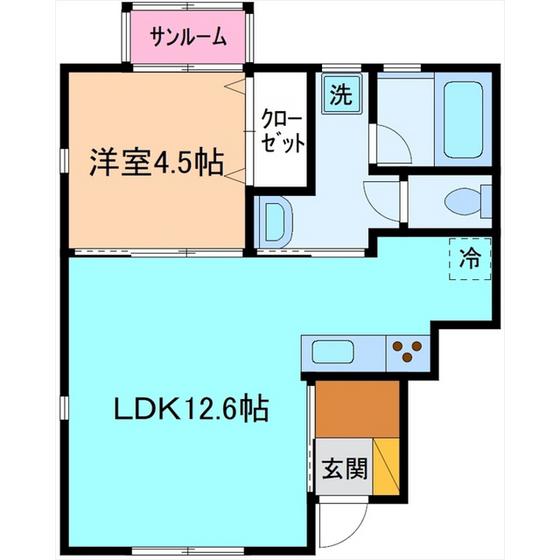 SIN A棟・B棟(1LDK/1階)の間取り写真