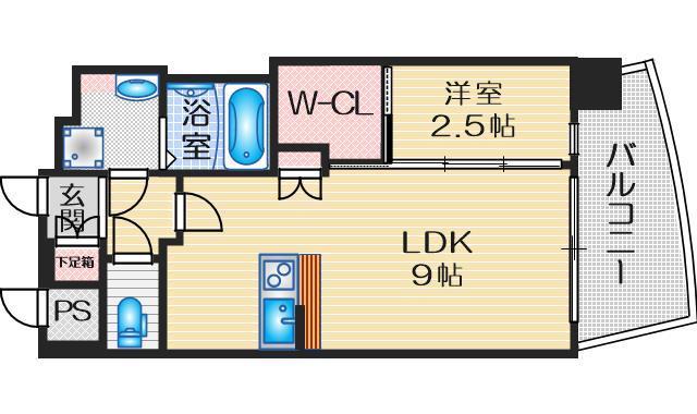プレサンス江坂ベルフィーヌ(1LDK/9階)の間取り写真