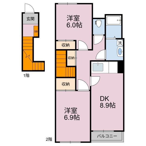 グリーンアース(2LDK/2階)の間取り写真