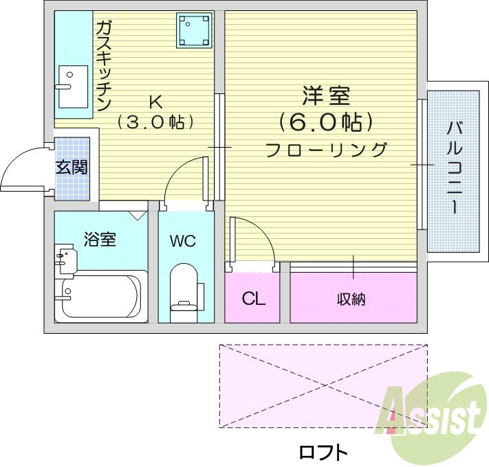 霊屋第二コーポナバタ(1K/2階)の間取り写真