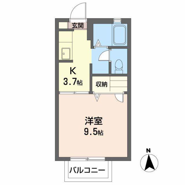 インペリアルB棟(1K/2階)の間取り写真