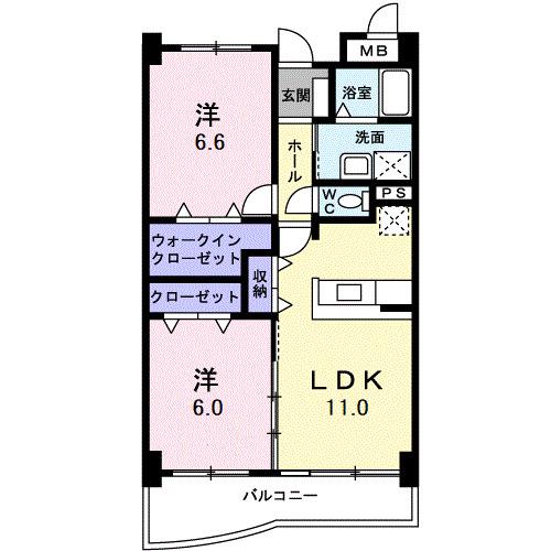 グランディール(2LDK/2階)の間取り写真