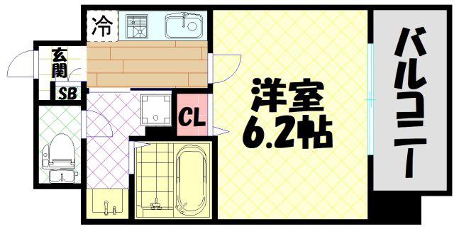 セオリー夕陽丘DOOR(1K/6階)の間取り写真