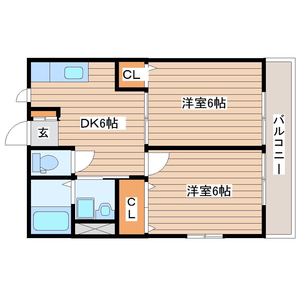 シルフハイム(2DK/2階)の間取り写真