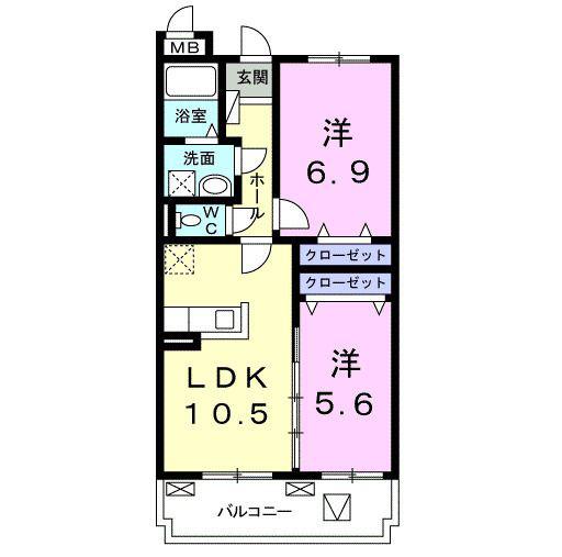 フェリーチェ(2LDK/2階)の間取り写真