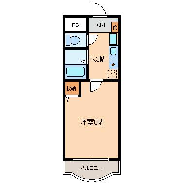 スカイハイツ大沢(1K/2階)の間取り写真