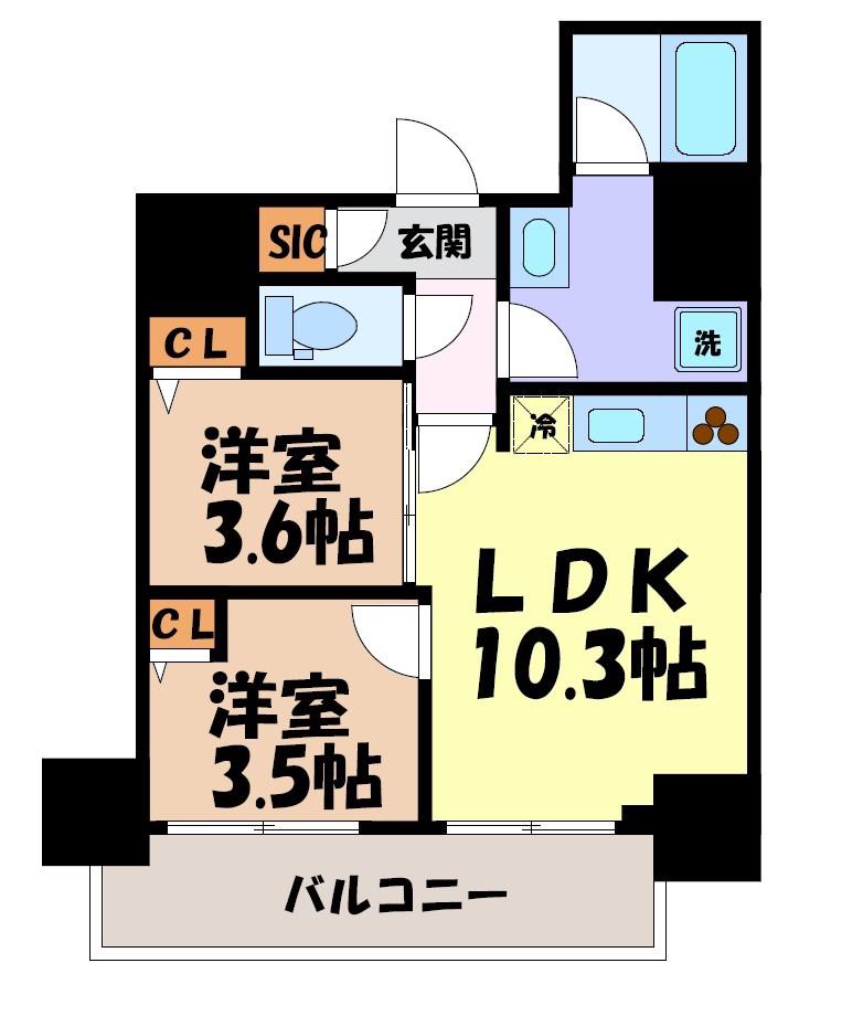 プレサンスレイズ千種今池II(2LDK/12階)の間取り写真