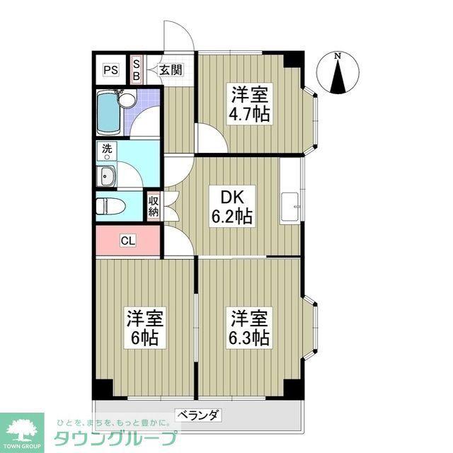 ベルヴューB館(3SDK/2階)の間取り写真