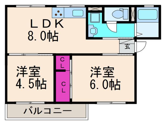 ブルーハイツ(2LDK/2階)の間取り写真