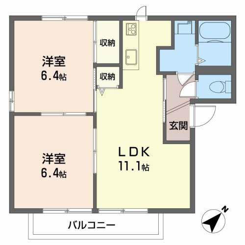 アイクスコート(2LDK/2階)の間取り写真
