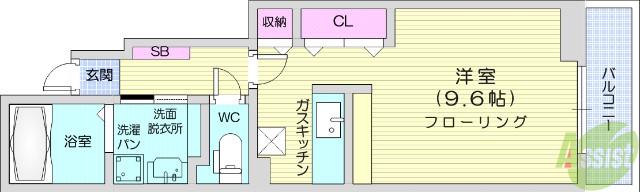 グランコートSKⅢ(1K/1階)の間取り写真