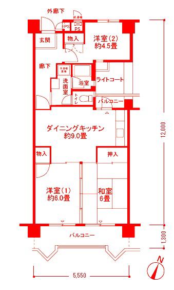 フロール新杉田(3DK/4階)の間取り写真