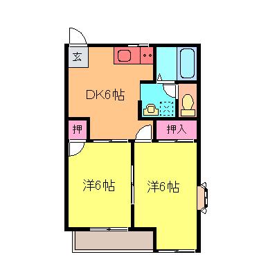 細田コーポC棟(2DK/1階)の間取り写真