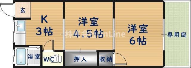 久宝寺コーポ(2K/2階)の間取り写真
