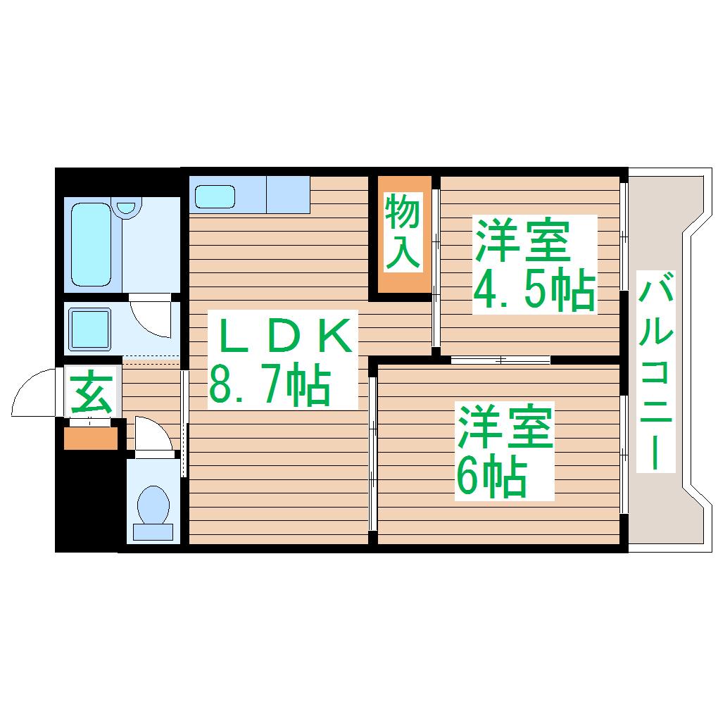 シティ連坊III(2LDK/7階)の間取り写真