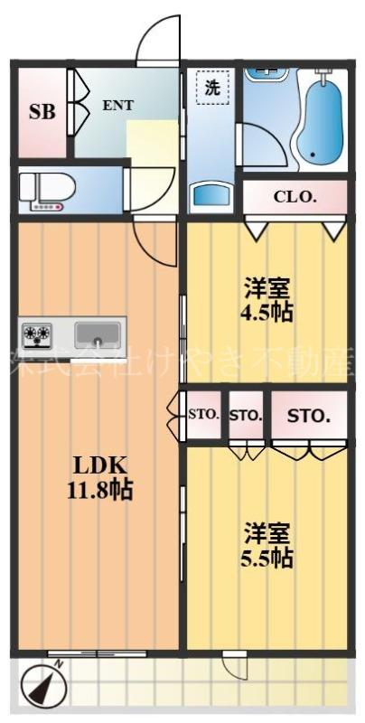グランベルデ(2LDK/4階)の間取り写真