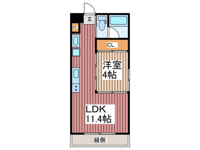 THE ORCHARD YAHATA B棟(1LDK/1階)の間取り写真