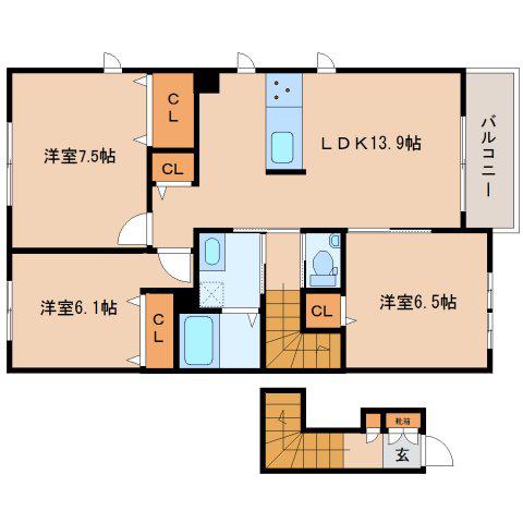 セフィールドI(3LDK/2階)の間取り写真
