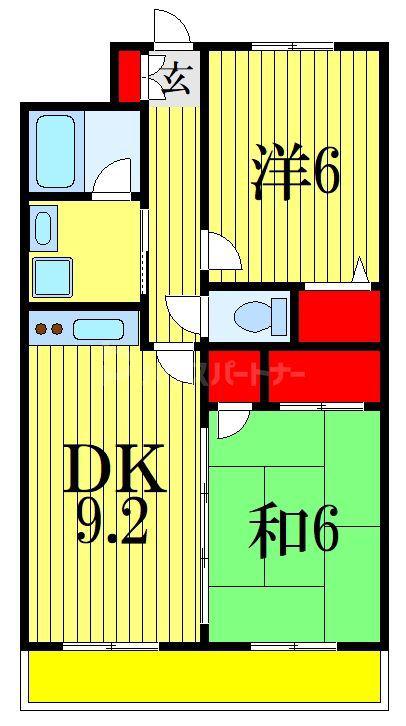 アミュゼ壱番館(2DK/1階)の間取り写真