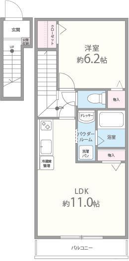 アグレアーブル(1LDK/2階)の間取り写真