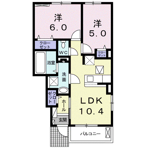 ピエス シュシュ(2LDK/1階)の間取り写真