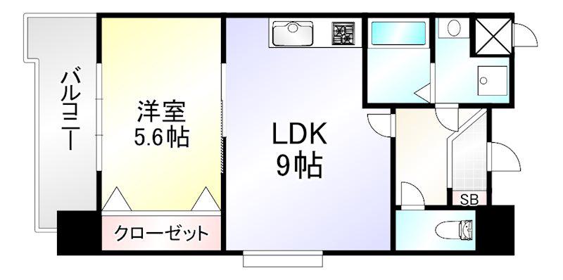 竪町センタービル(1LDK/9階)の間取り写真