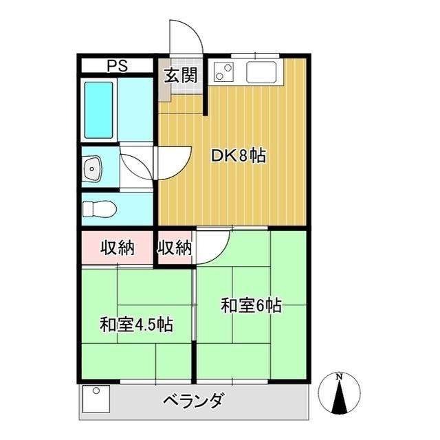 カレント二宮A(2DK/1階)の間取り写真