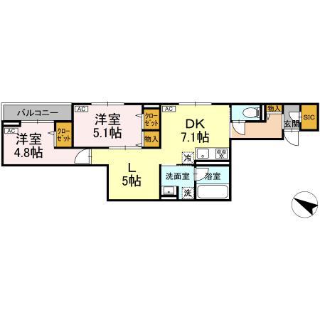 セレスティア大森東(2LDK/2階)の間取り写真