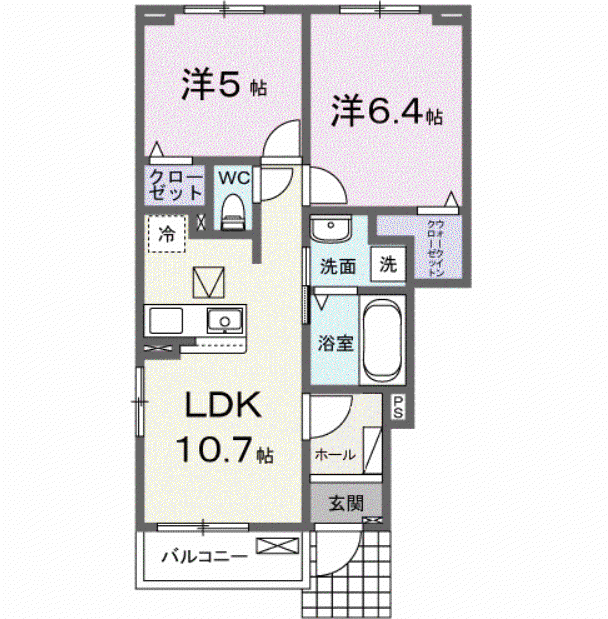 シャン・ド・ハーベスト(2LDK/1階)の間取り写真