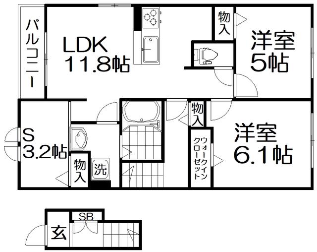 クラール倉治E(3LDK/2階)の間取り写真