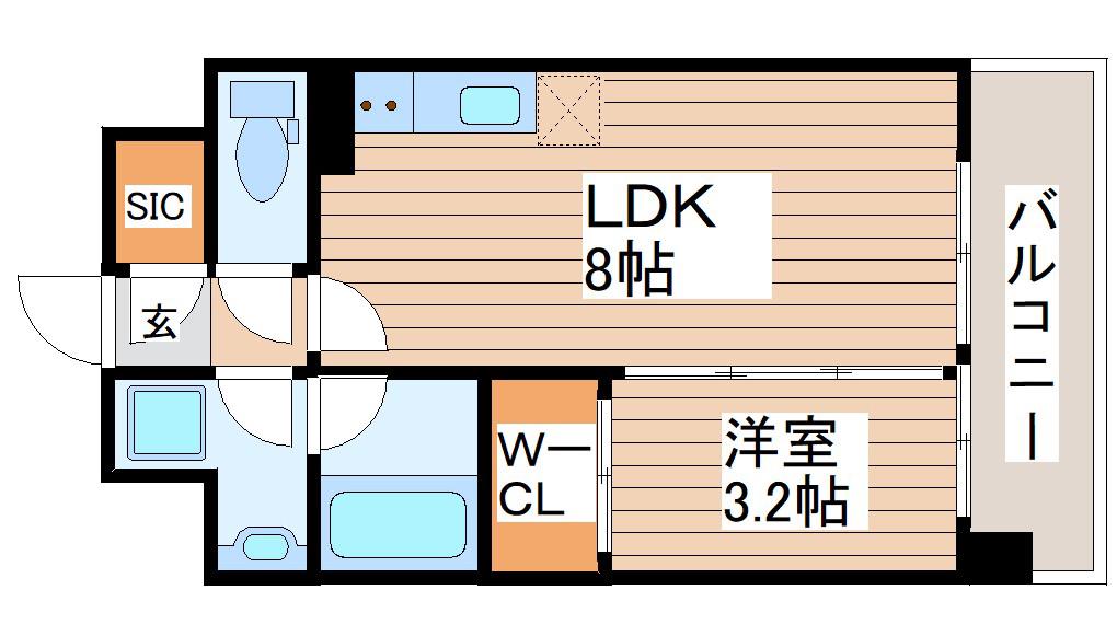 デュオフラッツ仙台木町通リネア(1LDK/4階)の間取り写真
