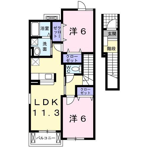 カーサモデルノA(2LDK/2階)の間取り写真