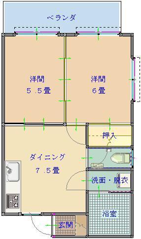 トーマス西崎1(2DK/9階)の間取り写真